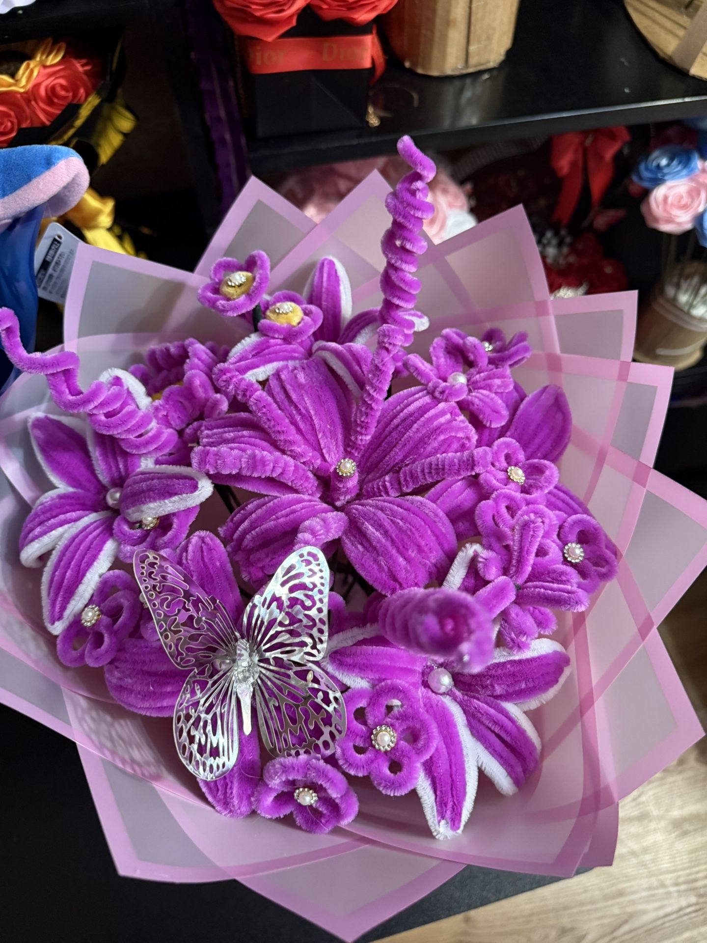 purple pipe cleaner flower bouquet