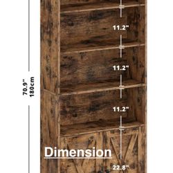 🥨IRONCK Industrial Bookshelves and Bookcases with Doors Floor Standing 6 Shelf Display Storage Shelves 70 in Tall Bookcase for Home Office, Living Ro