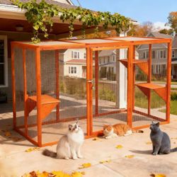Outdoor Cat House, Wood Cat Catio with Sunshine Panel, NEW