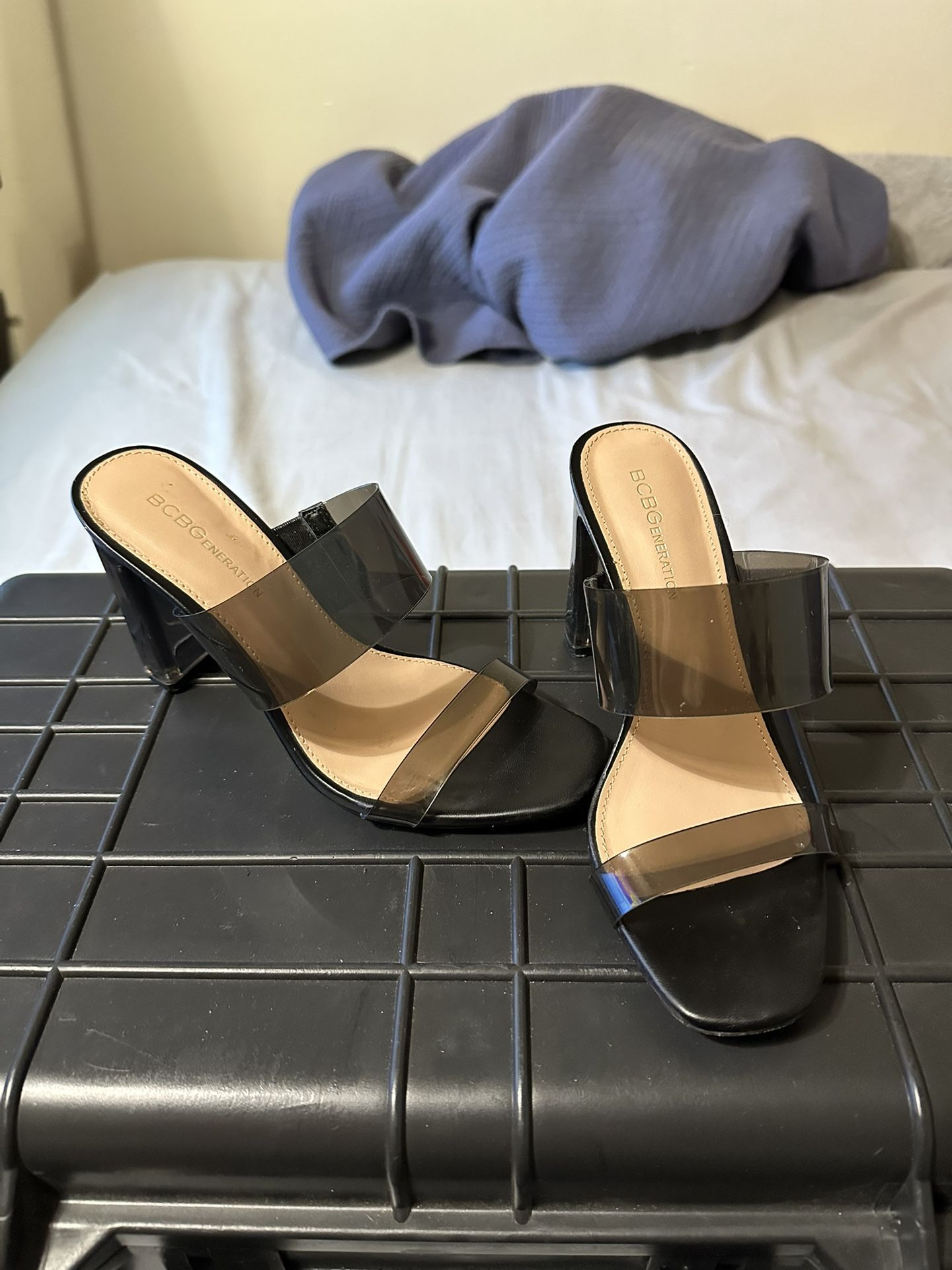 BCBGeneration Black Block Heel Slides