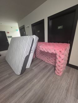 Pink Tufted Velvet couch with mattress