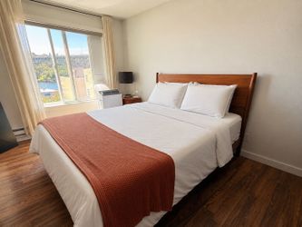 Queen Nectar Premier Mattress + Mid-Century Solid Wood Bed Frame + Bedding - FULL SET!