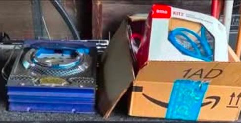 Jensen JXP 340 Watt Amp & Box of various wires, clamps & more