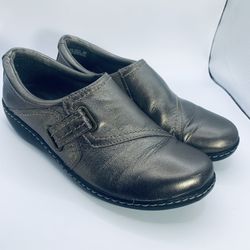 Clarks Womens Shoes Mules ASHLAND BLUSH Pewter Leather Clogs Size 8M