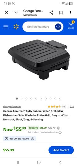 GEORGE FOREMAN® Contact Submersible™ Grill, 5-Serving Grill - Adjustable Temperature Control, Black Plates, Wash the entire grill