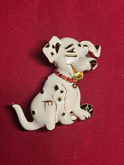 Vintage Enamel Gold Tone Dalmatian Puppy Character Brooch pin PreO Great