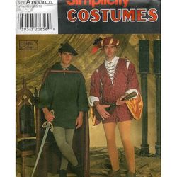 Mens XS-XL Robin Hood Hat Medieval Minstrel Costume Sewing Pattern REN Fair Vintage 1997 Simplicity Costume OSFM #cosplay #renfair #vintage #sewingpat