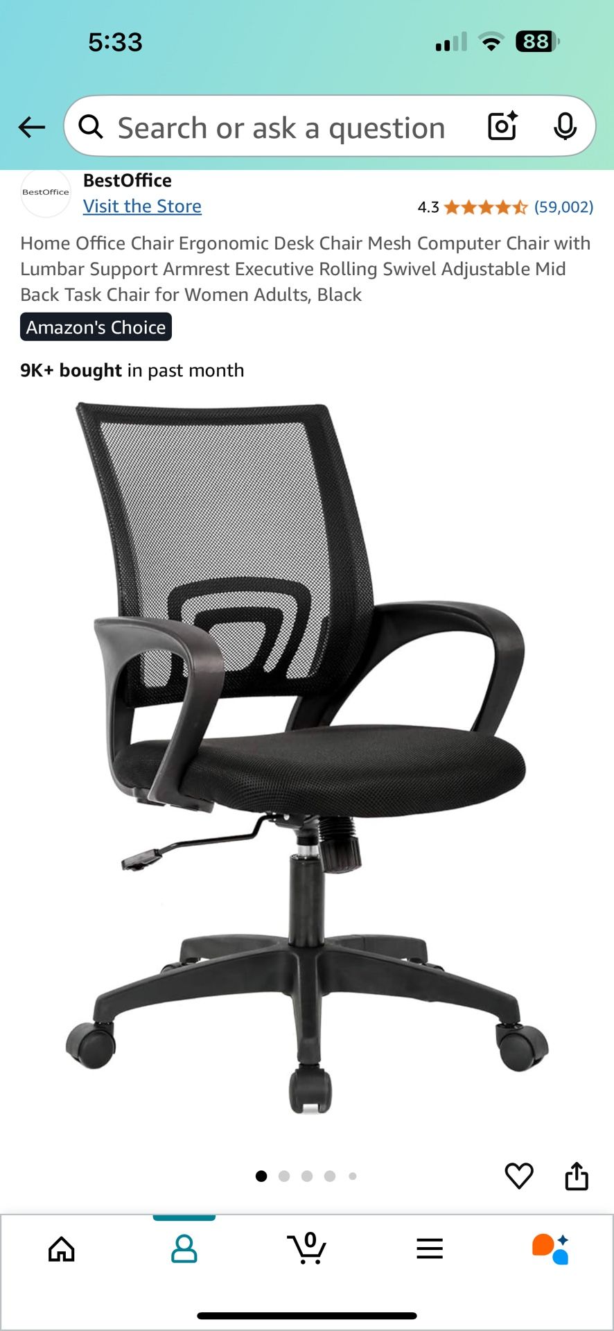 Office Chair, Black Mesh Back