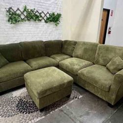New 99x99 Sage Corduroy Sectional Couch / Free Delivery 