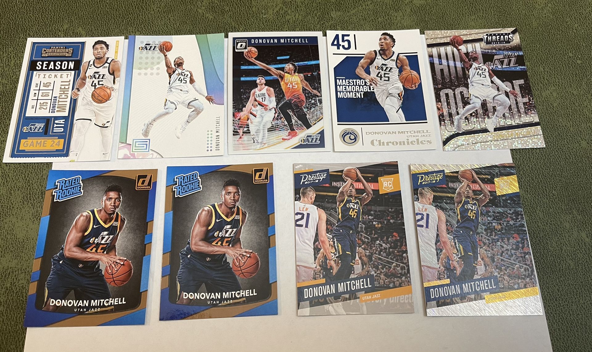 Lot of 9 Donovan Mitchell NBA Cards Including 4 RCs
