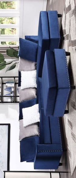Cindy Blue - Black Velvet Reversible Sectional / couch /Living room set