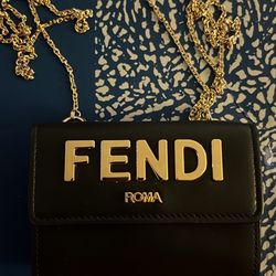 Fendi Roma black leather compact wallet on Chain 