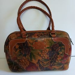 Patricia Nash Venezia Italian Leather Satchel Handbag  Grape Pattern Large