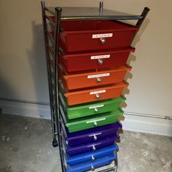 10-Drawer Steel File Organizer Cart in Multi-Colors
