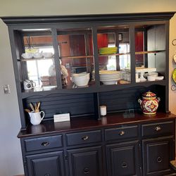 Solid wood black painted dining room hutch -with open shelving Sideboard Buffet
