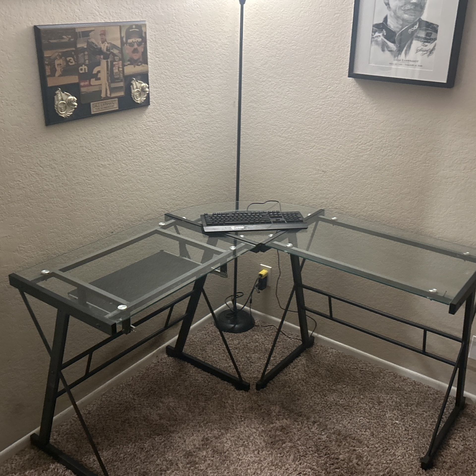 Black Iron And Glass Corner Office Computer Desk   