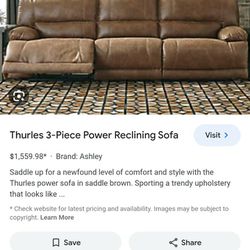 Thurles Saddle By Ashley, 3pc Power Reclining Sofa