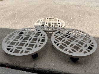 Set of 3 Cast Iron Rolling Plant Caddies