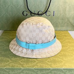 #Authentic GUCCI GG Monogram Bucket Hat With Blue Strap (Authentic)#Size L #NeW Without Tags #Made In Italy