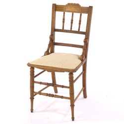 Antique Victorian Oak Pressed Back Side Chair c1900 Floral Upholstered Seat