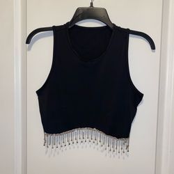 Rhinestone Fringe Hem Crop Tank Top size medium must pick up