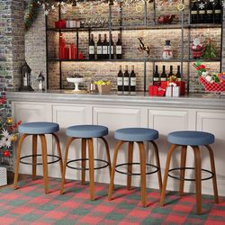 🪑 26" Swivel Barstools – Set of 4 Blue Linen Counter Height Kitchen Bar Dining Room