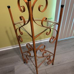 MCM Plant Stand Wrought Iron Orange With Glass Shelf