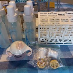 Dr. Brown's Bottles (6) With Drying Rack And Dishwasher Baskets 