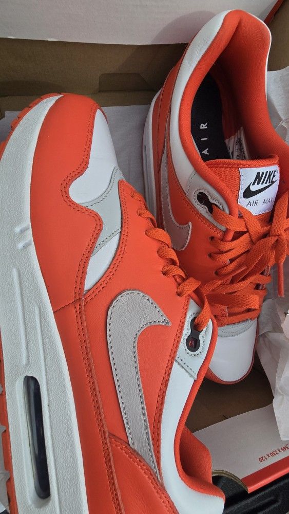 Nike Men's Air Max 1 (Orange, Gray White) Size: 13