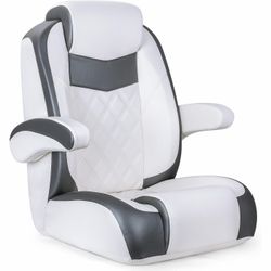 New in box-Premium Reclining Pontoon High Back Captain's Chair Boat Bucket Seat with Armrest,White/Charcoal