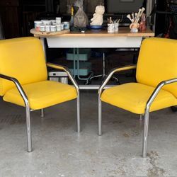 Fabulous Set of Yellow Vinyl Chairs MCM 1950s Post Modern Rounded Chrome