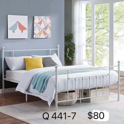 Queen Size Metal Platform Bed Frame with Headboard and Footboard, Sturdy Steel Slat Support(441–7)