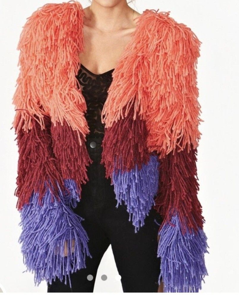 Vintage Nasty Gal Shaggy Ombré 3 tier Crochet Wool Tassel Cardigan