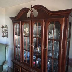 Antic China Cabinet Piano And Grandfather Clock