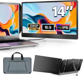 domyfan 14" Laptop Screen Extender, FHD 1080P IPS Dual Laptop Monitor Extender, HDMI/USB-A/Type-C Plug and Play for Windows, Mac, Chrome, Android, Xbo