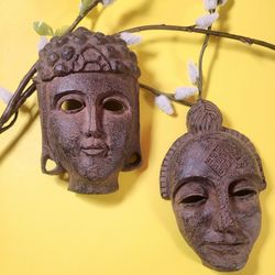 6"x 4" Vintage Buddha and Monk Wall Masks