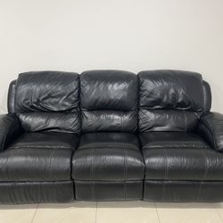 Black Leather Reclining Sofa Set (3-Seater + 2-Seater) – Excellent Condition