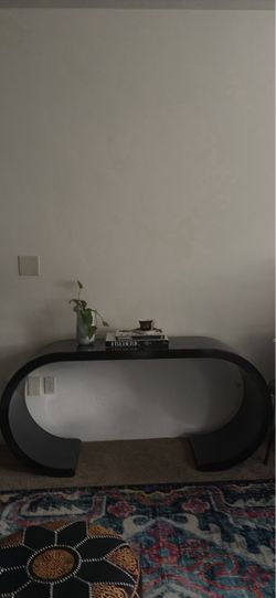 Karl Springer style black laminate water Postmodern Black Lacquer C-Shape Console Table