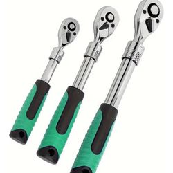 72T Ratchet Wrench Set 3-PC - 1/4" 3/8" 1/2" Drive Quick Release Reversible Socket Wrench with Extendable Handle for Auto Repair