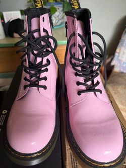Dr. Martens Pink Patent Leather Lace-Up Boots