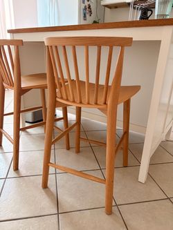 Set of 2 Mid-Century Modern Wood Counter Height Chairs