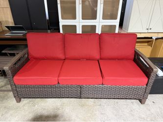 Wicker Outdoor Couch Patio Sofa, 3 Seater Rattan Patio Couch Water Resistant,Comfortable Cushions and Sturdy Metal Frame for Outside Porch Deck Backya