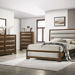 Brand New Brown Light Gray 4pc Queen Size Bedroom Set