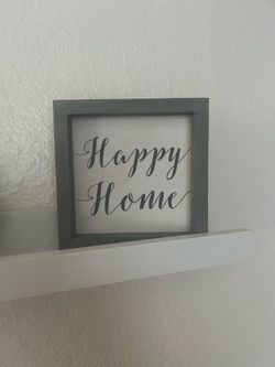 Grey happy home wood frame decoration
