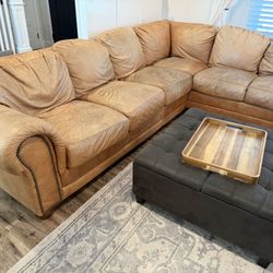 Full-Grain Leather Sectional Couch – 10’ x 8’ – Solid, Heavy, Two-Piece