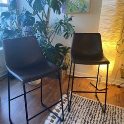 Two Leather Bar Stools