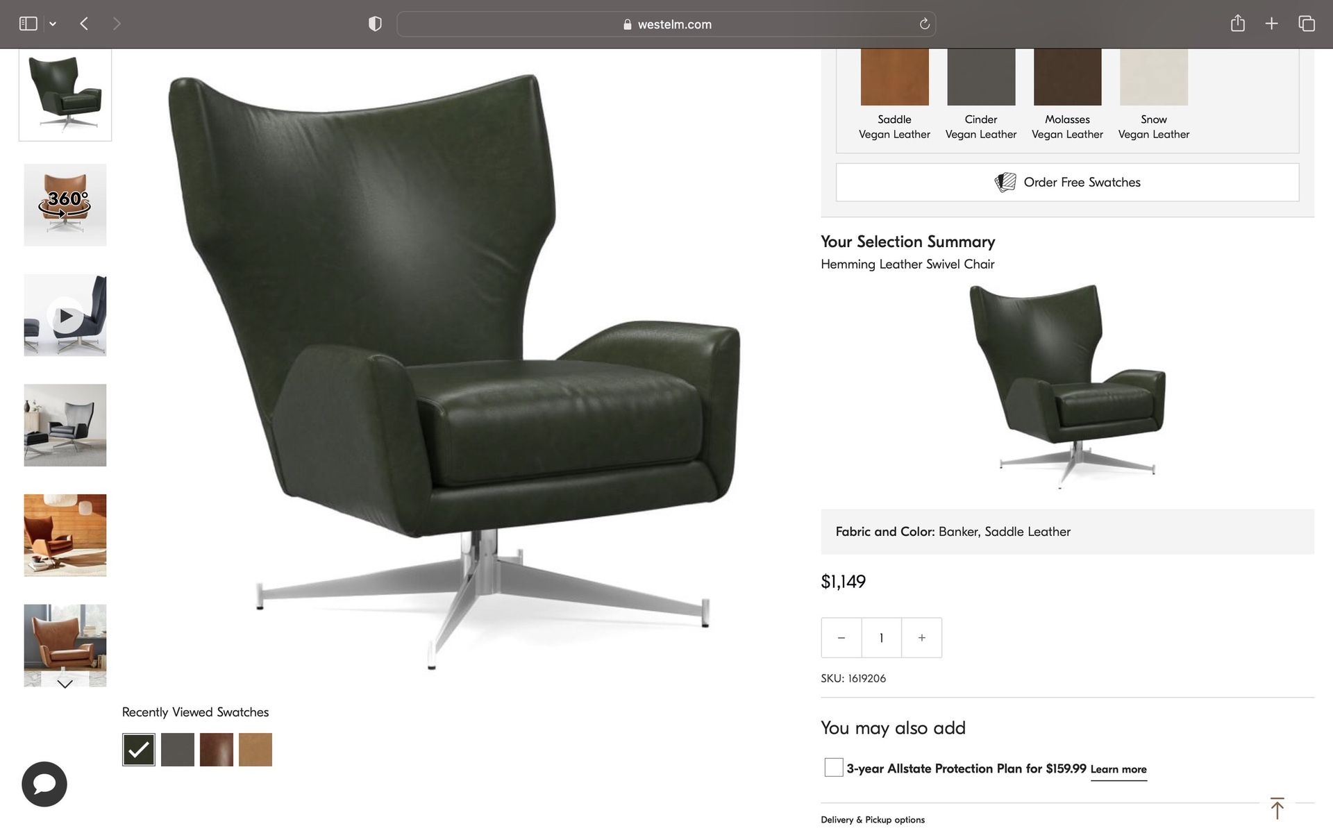 West Elm Hemming Swivel Chair and Ottoman set