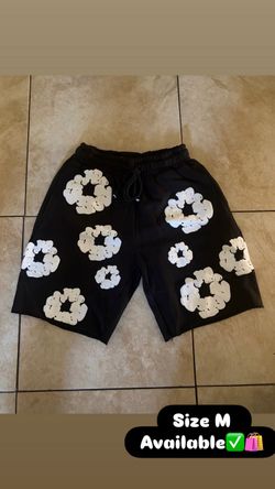 Black Shorts with White Floral Print, Size M