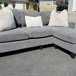 Gray corduroy Sectional with Storage Ottoman Delivery AVAILABLE 🚚