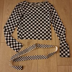 Checkerboard Mesh Top & Belt